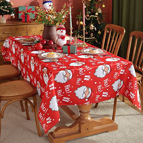 Christmas Holiday Rectangular Tablecloth 60 x 84 Inches Santa Print Spill-Proof