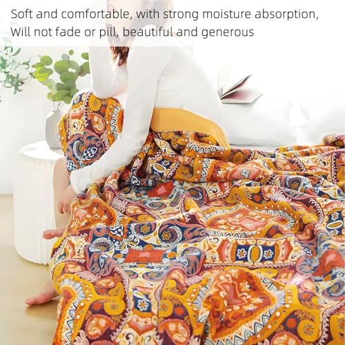 Watbro Boho Cotton Throw Blanket - 60" x 80" Floral Rustic Farmhouse Quilt