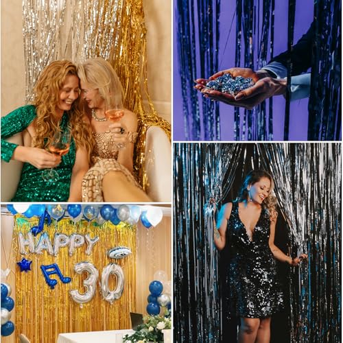 Sky Blue Foil Fringe Curtains 2-Pack - Tinsel Backdrop for Parties