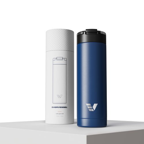 Ever Vessel Maxi Stainless Steel Water Bottle 26oz - Double wall vacuum insulated | Integrated carry handle | leak proof flip top lid | Lightweight & stylish - Blue