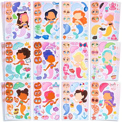 Joyin Mermaid Face Stickers for Kids - 36 Sheets, Party Favors & Crafts, Mermaid Theme Variation