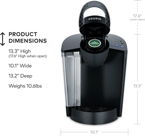 Keurig K-Classic Single Serve Coffee Maker - 3 Brew Sizes, 48oz Reservoir, Sleek Black Finish