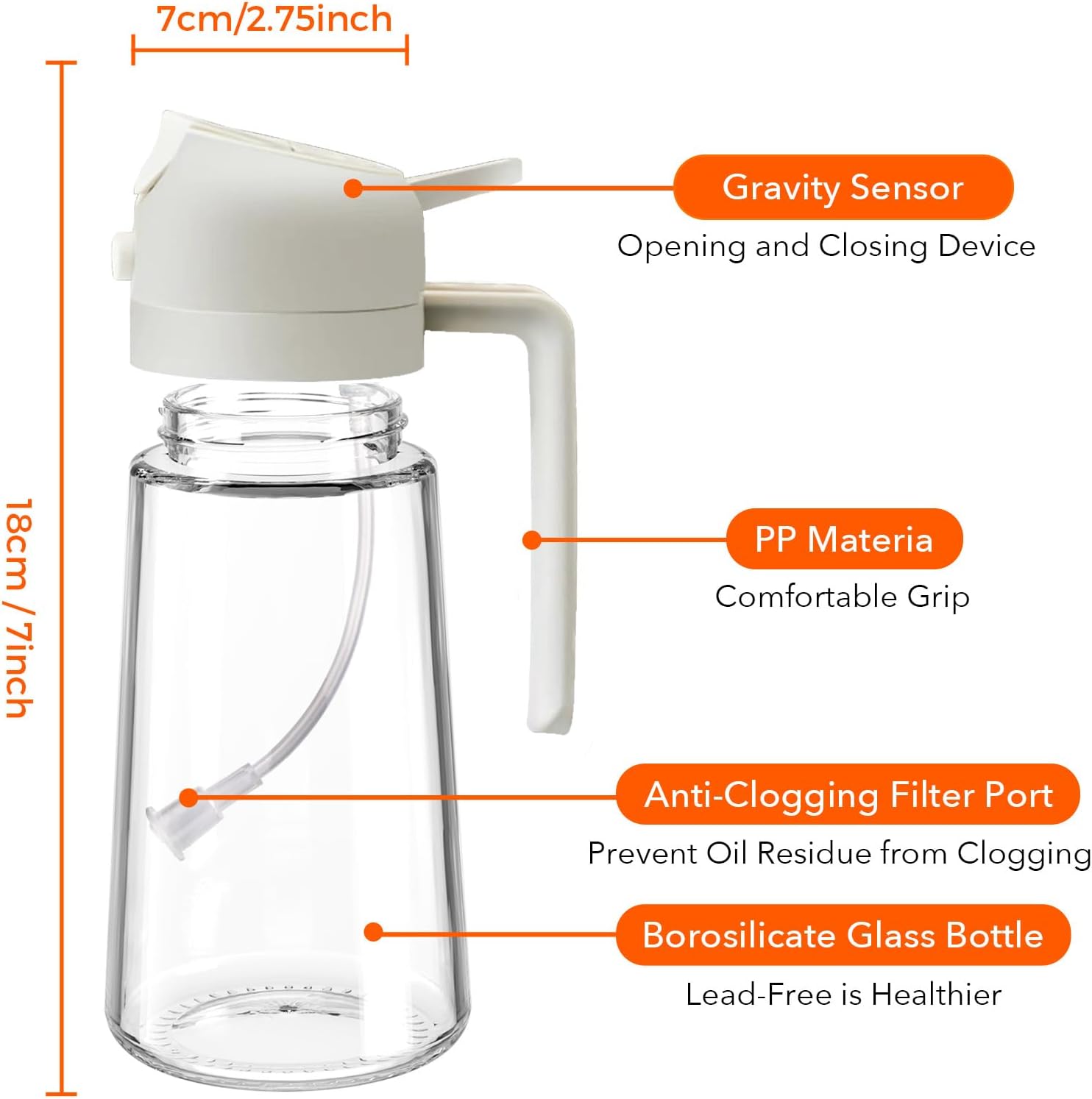 YARRAMATE Glass Olive Oil Sprayer - 16oz Food Grade Premium Spray Bottle for Cooking | Creamy White