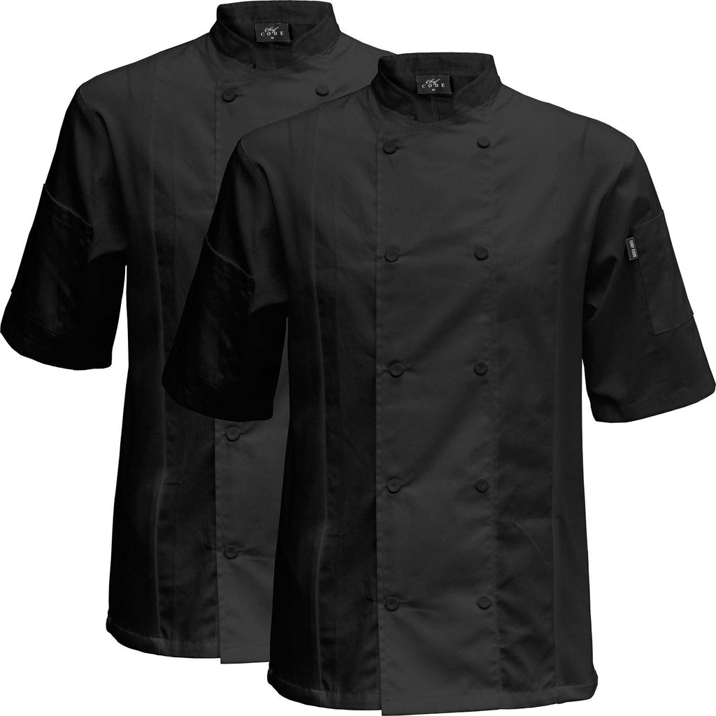 Chef Code 2-PACK Cool Breeze Side Vent Chef Coat (Black, XL)