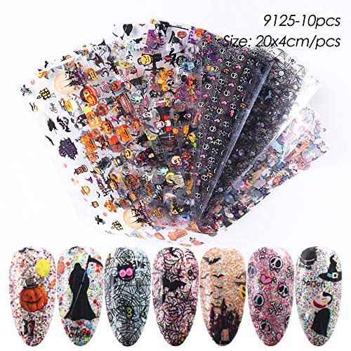 Halloween Nail Art Foil Transfer Set 10-Piece Pumpkin Ghost Decals