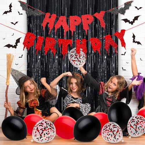 30pcs Halloween Birthday Decoration Set, Bloody Bat Banner & Party Backdrop