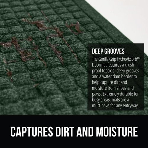 GORILLA GRIP® Ultra Absorbent Front Door Mat - Traps Dirt & Moisture, 29x17 Green, Stain & Fade Resistant