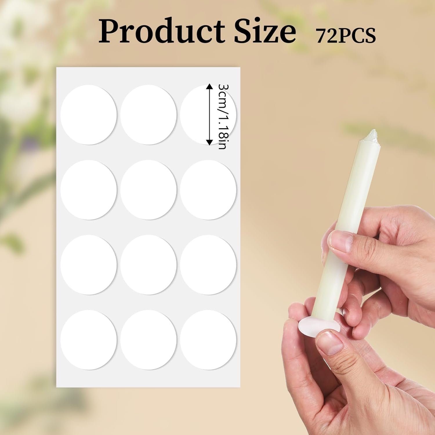 Skiennix Candle Adhesive | 72Pcs Stay Put Sticky Dots for Taper Candles - White Holders