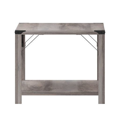 Flash Furniture Wyatt Modern Farmhouse 2 Tier Coffee Table - Gray Wash Engineered Wood Frame - Black Metal Crisscross Side Braces and Corner Accents