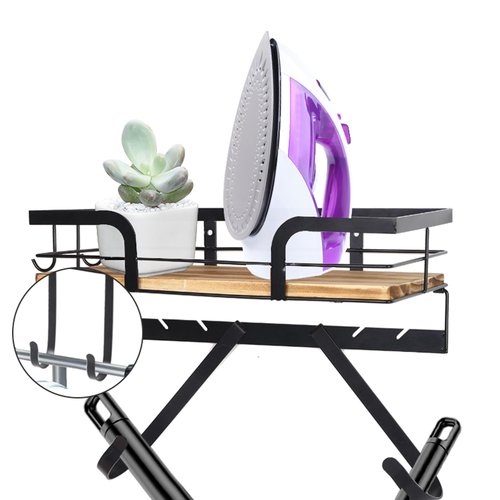 Top Product Ironing Board Holder wall Mount Iron Board Hanger 2 side hook with Removable Hooks Wall Mounted Ironing Board with Wide Storage Wooden Base Basket, Fits T- & V-Shaped Legs (Laundry)