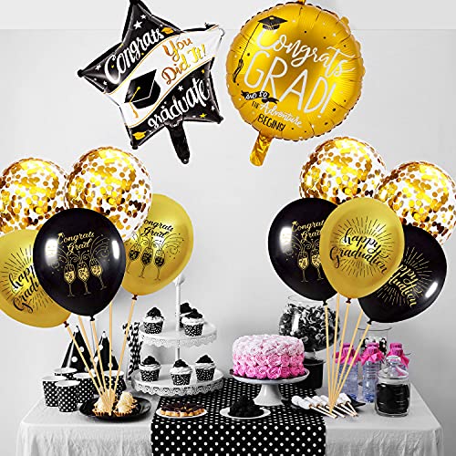 38PCS Graduation Balloons Set - Black & Gold Confetti Decor