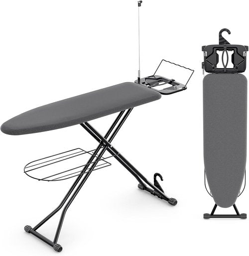 KINGBOARD Ironing Board - Full-Size Compact Design with Extra Thick Cover & 7 Adjustable Heights | 13x43 Black