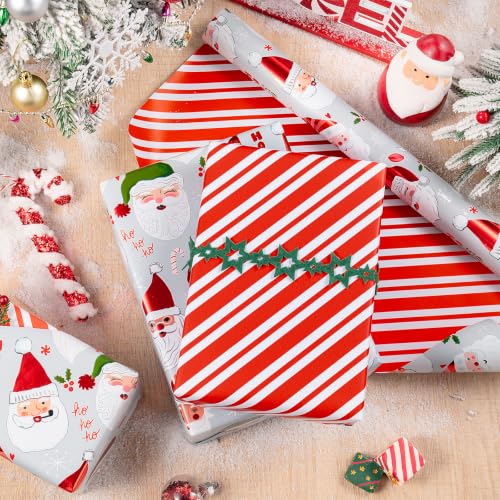 Reversible Christmas Wrapping Paper Roll Ho Santa & Stripe - Mini 17 in x 16.4 ft