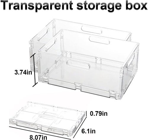 Foldable Plastic Baskets by [Brand Name] - Stackable Storage Solution with Handles | 2-Pack for Home, Office, Outdoor (8.07"x 6.1"x 3.74")