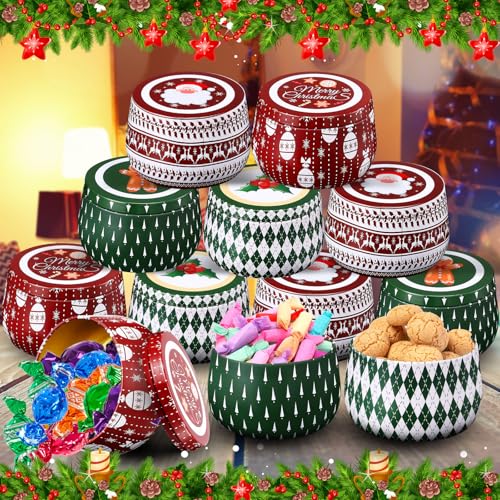 Gingerbread Man Metal Cookie Tins with Lids - 8 oz, Pack of 12, Christmas Themes