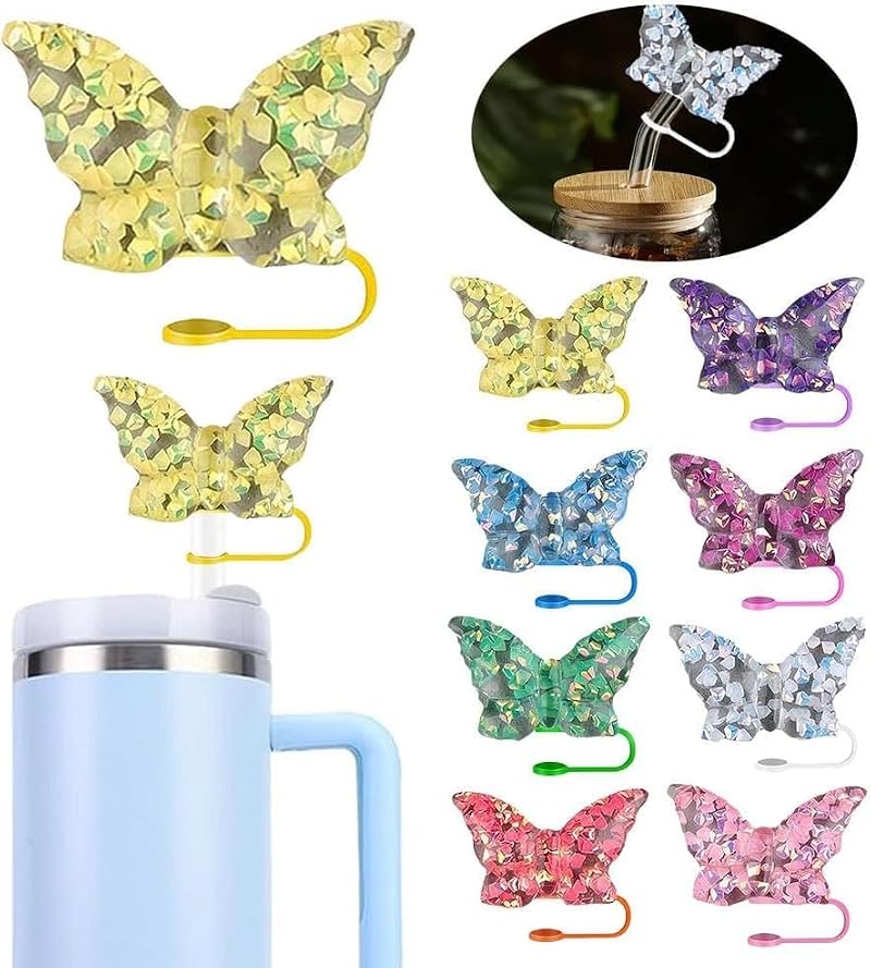 Butterfly Straw Cover Cap for 10mm Tumbler Cups - Cute Silicone Dust-Proof Lid