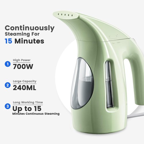 HiLIFE Portable Clothes Steamer - 700W Handheld Design with 240ml Capacity | Green, Ideal for Home & Travel