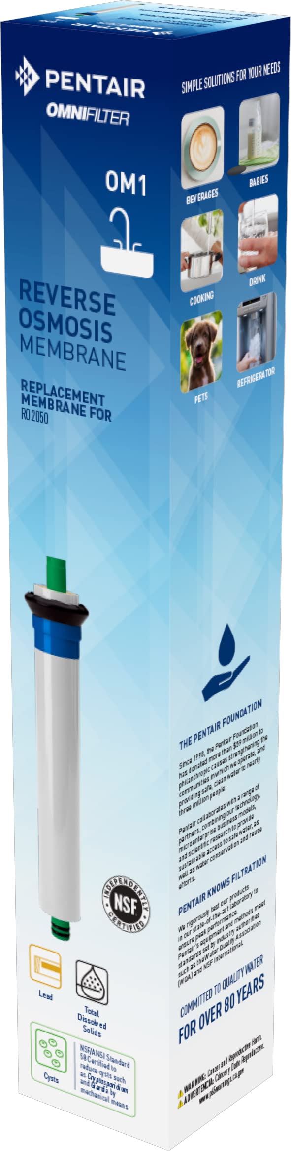 Pentair OMNIFilter OM1 Reverse Osmosis Membrane, Replacement Membrane For Use with OMNIFilter RO2050 Premium Reverse Osmosis Water Filter System, 15 GPD Flow Rate