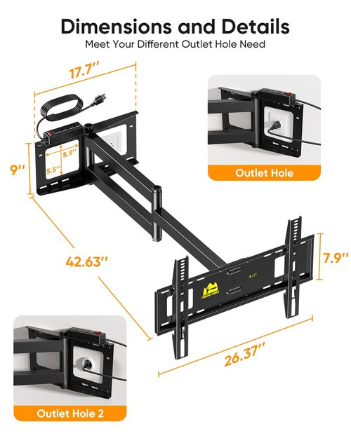 FORGING MOUNT Long Arm TV Wall Mount for 42-80 inch TVs, 43" Extension Full Motion TV Mount with Articulating Arm Swivel,Tilt and Level Adjustment, MAX VESA 600x400mm, Holds up to 110 lbs