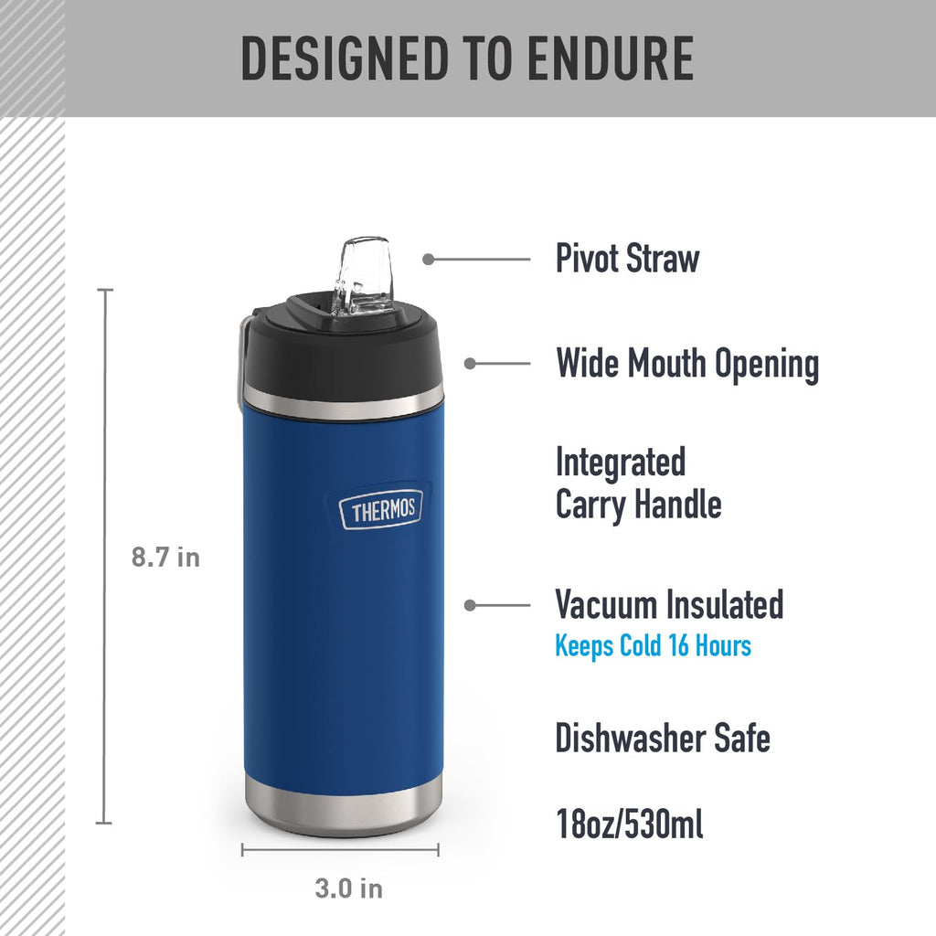 THERMOS ICON SERIES, Insulated Water Bottle with Straw Lid - 18 Ounce, Navy - Stainless Steel Vacuum Insulated Water Bottle with Straw Lid