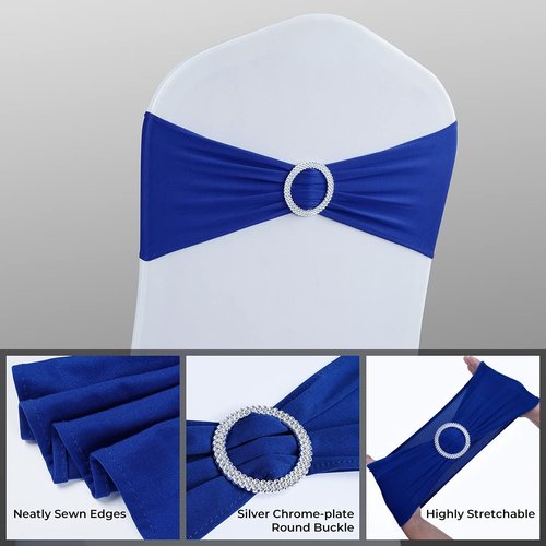 Babenest Spandex Chair Sashes Bows - 30PCS Premium Stretch Covers with Buckle Slider for Weddings | Royal Blue