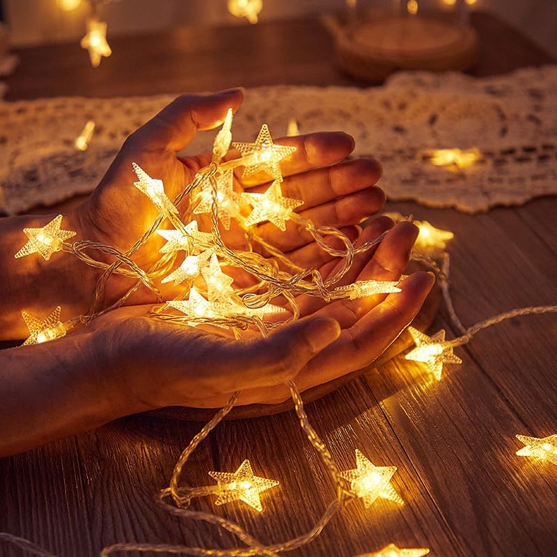 WFGGEH Star String Lights - 10ft 20 LED Warm White Fairy Lights for Party, Wedding & Home Decor