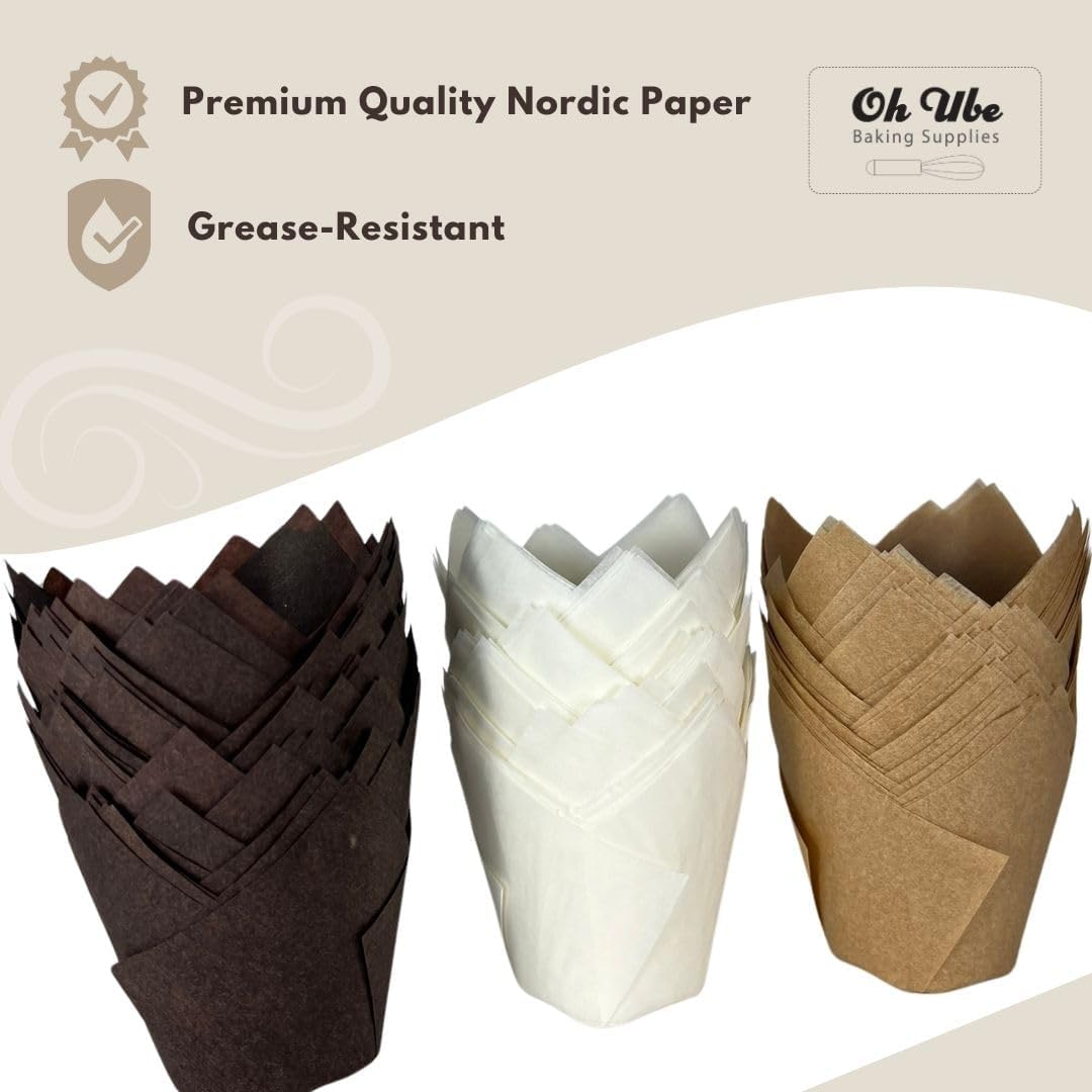Nordic 150-Pack Brown Tulip Muffin Liners - Odorless, Non-Toxic, Grease-Resistant Baking Cups | Ideal for Weddings & Birthdays