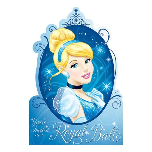 Cinderella Royal Ball Birthday Party Invitation Cards Supply (8 Pack), Blue, 5 7/9" x 4 1/4".
