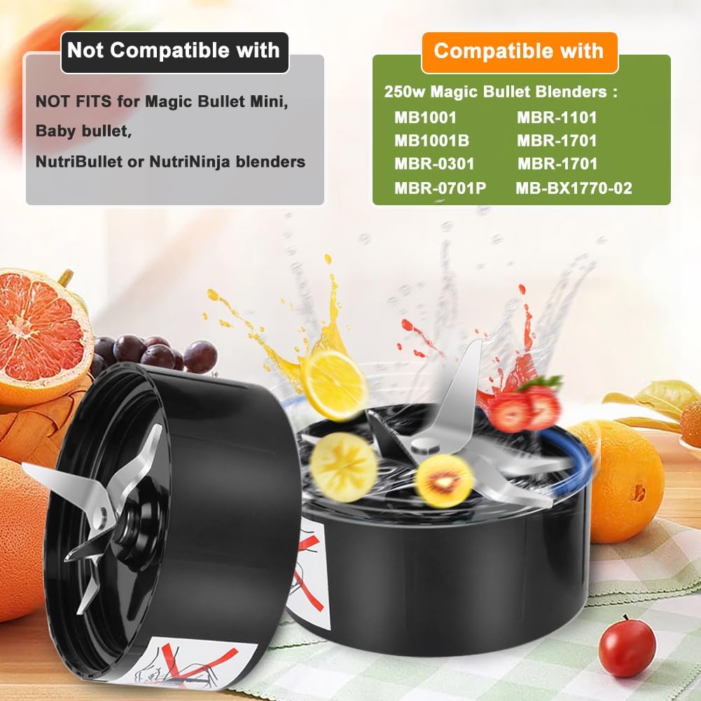 QT 2X Cross Blades - Compatible Replacement for Magic Bullet 250W MB1001 Series | Includes Gaskets