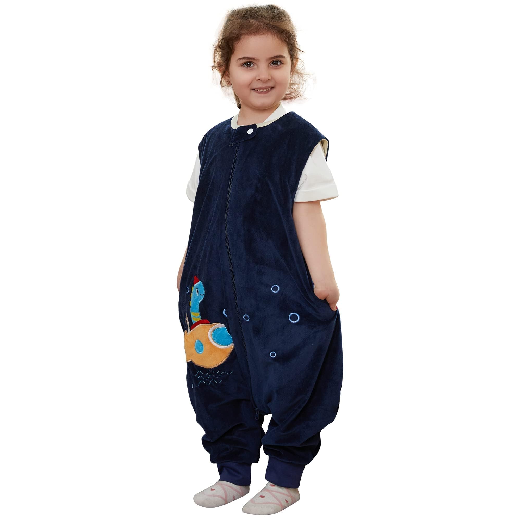 MICHLEY Kids Sleeveless Zipper Sleeping Bag, Autumn Winter Sleeping Sack Polyester Wearable Blankets for Boy Girl, Dragon, L