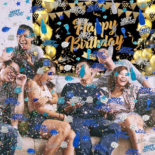 Happy Birthday Confetti Set, Dark Blue, Light Blue & Silver Table Scatter