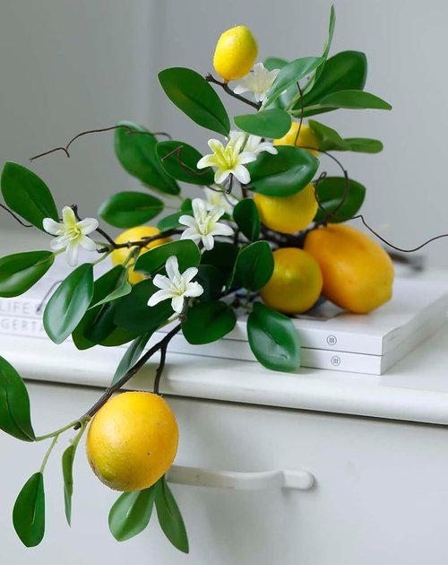 Laelfe Artificial Lemons Branches - 8 Head Faux Lemon Stems for Kitchen & Farmhouse Decor | Bright Yellow
