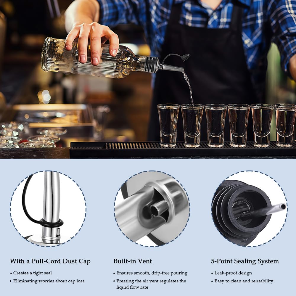 12 Pack Leak-Proof Dust Cap Wine Pourers,Stainless Steel Bottle Pourers for Alcohol, Olive Oil & Syrups- Fast, Controlled Pouring,Bar & Home Kitchen Accessories