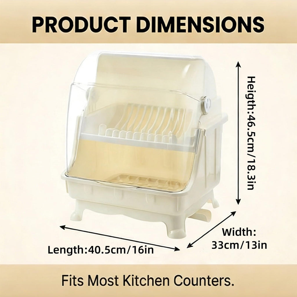 Pilipane Dish Drying Rack, Bottle Dryer Holder with Cover Lid and Removable Drainboard, Utensil and Cup Holder for Kitchen Counter, Dish Dryer Shelf, Medium Size, 16 x 13 x 18.3 Inch (White)