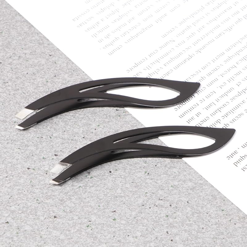 NOLITOY Stainless Steel Slant Tip Eyebrow Tweezers 2 Pack for Facial Grooming