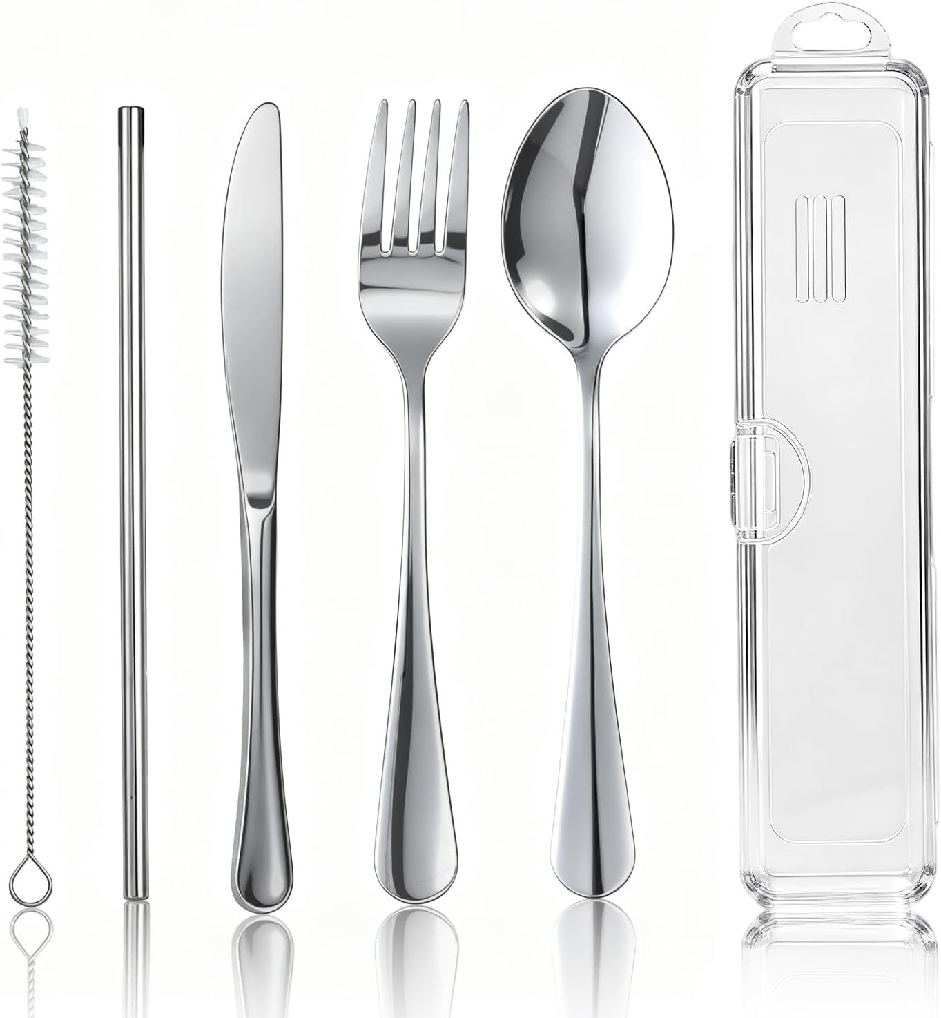 Skiennix Travel Camping Utensils Set - 6 Pcs Reusable Stainless Steel Cutlery with Case | Eco-Friendly Silverware for On-the-Go