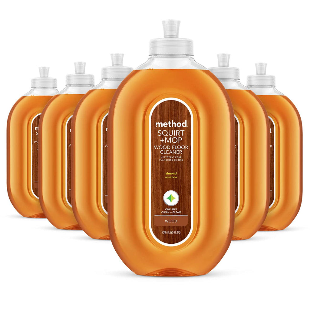 Method Hardwood Floor Cleaner, Squirt + Mop Design, Use as Laminate or Sealed Wood Floor Cleaner, Almond Scent, 25 Fl Oz, 6 Pack, Packaging May Vary