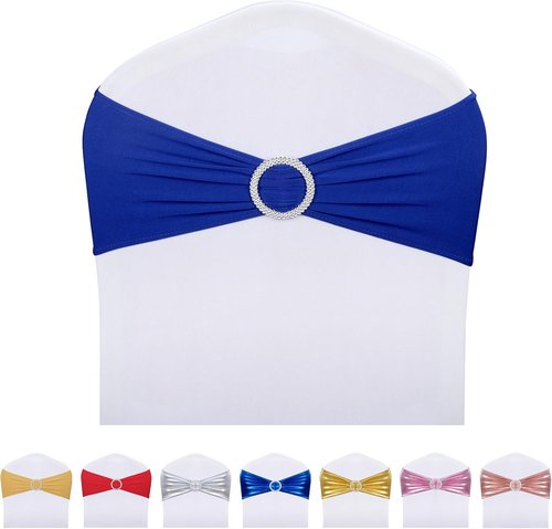 LEBENGURU Royal Blue Spandex Chair Sashes - 30pcs Premium Stretch Bows with Buckle Slider for Weddings & Events