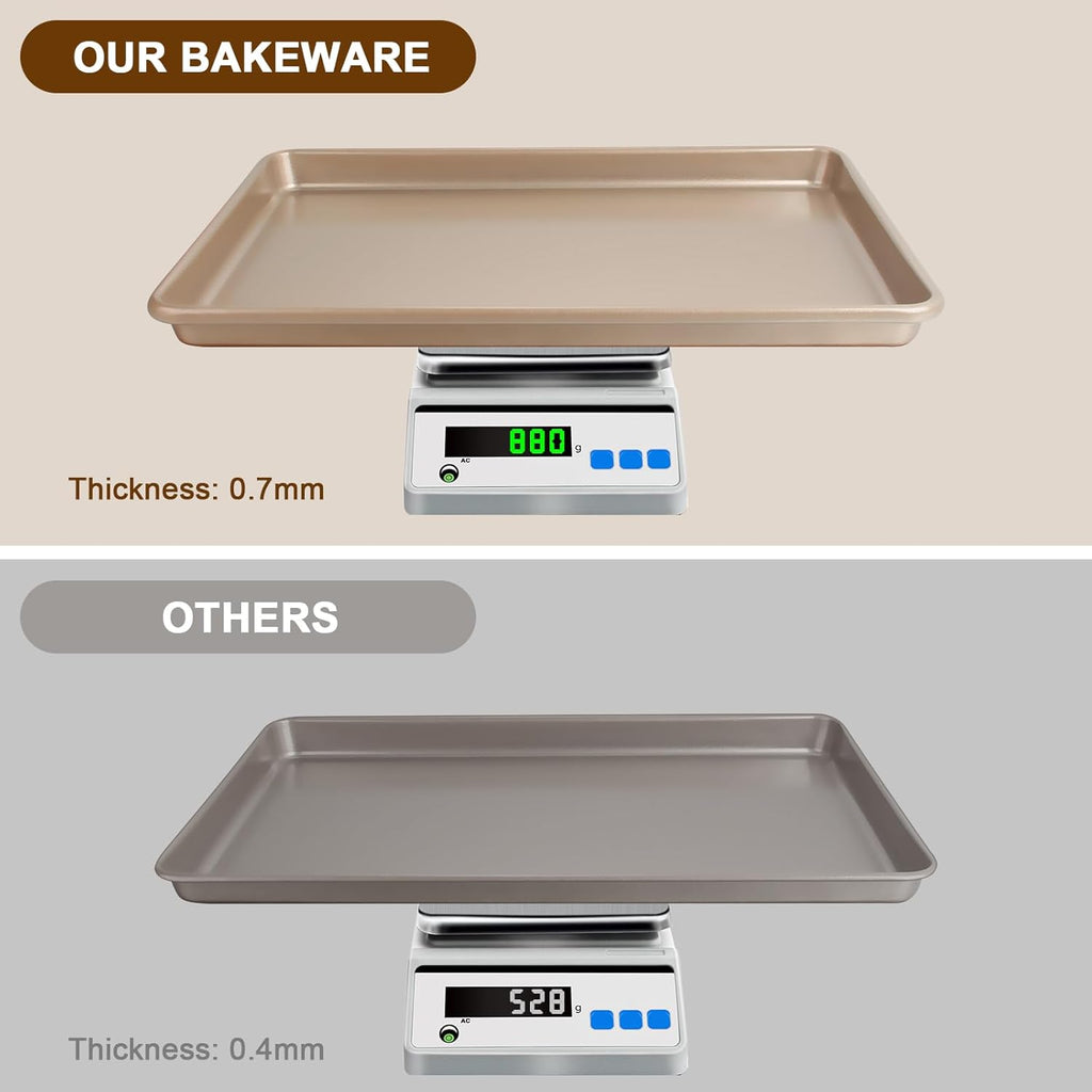 Skiennix Baking Sheet Pan Set - Nonstick Heavy Duty Cookie Sheets | 3 Sizes in Champagne Gold