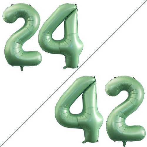 GOER Jumbo 42-Inch Number 24 Balloons - Sage Green Foil Helium Decorations for 24th Birthday Party