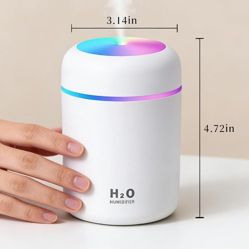 300ml USB Cool Mist Small Humidifier with Colorful Lights,Portable Mini Humidifier, Perfect for Bedroom, Office, Plants, travel & Car, White