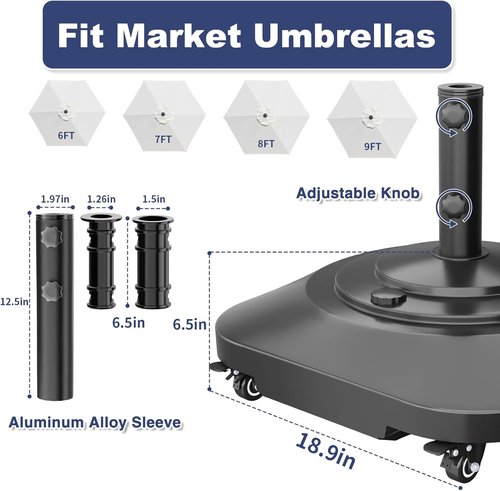 Heavy Duty Patio Umbrella Base by [Brand Name] - Fillable 100lb Stand with Wheels | Windproof Outdoor Holder for Deck, Poolside, Lawn
