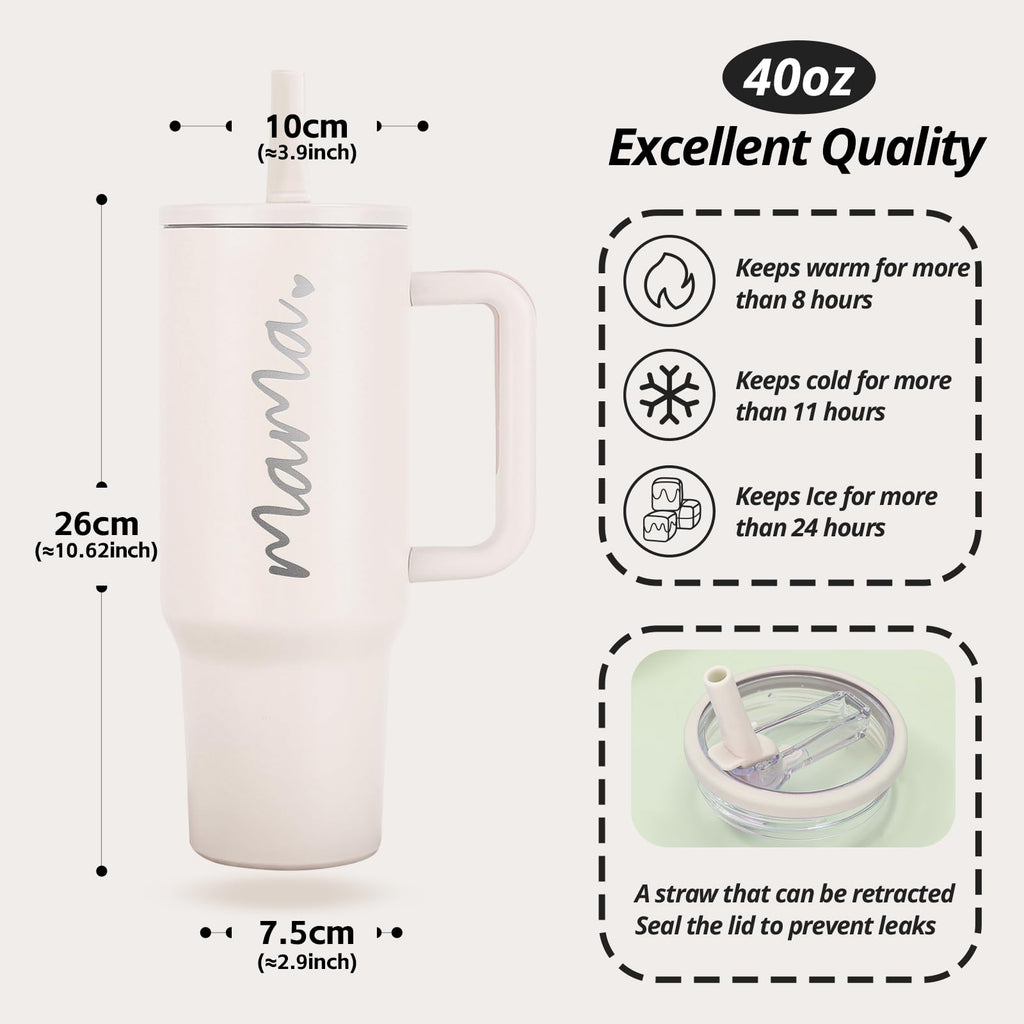 JETIKON Mama Tumbler 40 oz Cup with Lids Straws First Mothers Day Gifts for New Mom Gifts for Pregnant Mother, Mama, Mom To Be