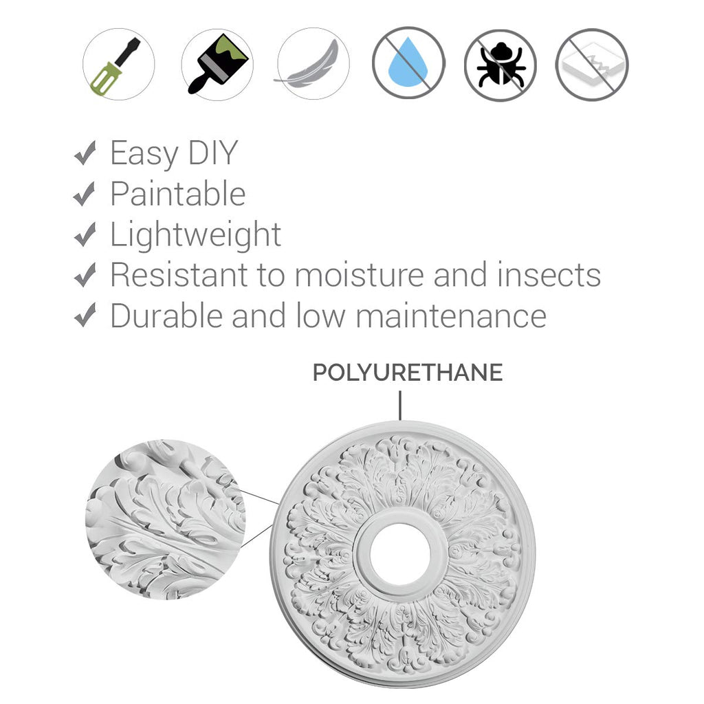 Ekena Millwork CM18ED12 18 1/8"OD x 3 1/2"ID x 2 3/4"P Edinburgh Ceiling Medallion, Fits Canopies up to 5-1/8", 2 Piece