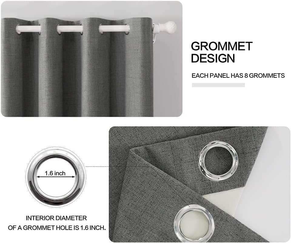 MIULEE Blackout Curtains - 100% Thermal Insulated Dark Grey Linen Texture Drapes | 52x120 Inch (2 Panels)