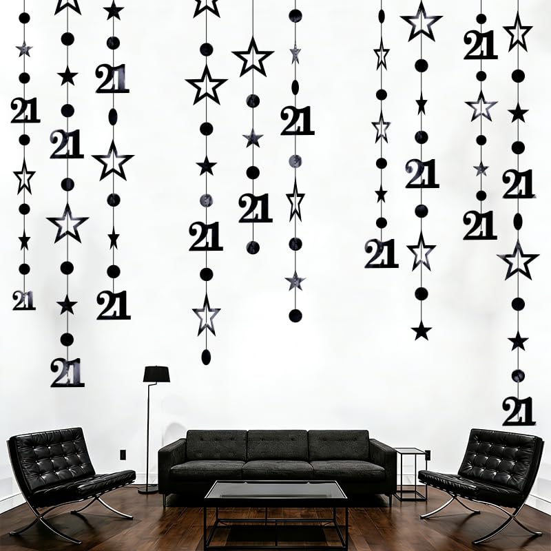 Black 21st Birthday Decorations - 30ft Happy Birthday Garland Set