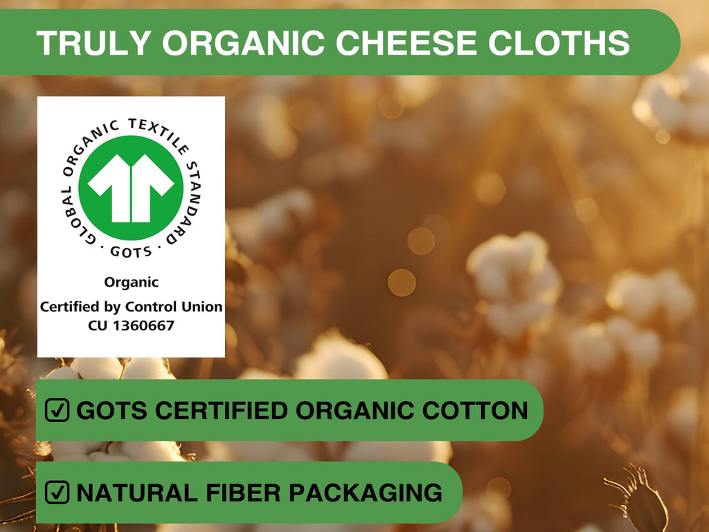 Organic Cheese Cloths, GOTS Certified, Grade 100, 36 Sq Feet, Reusable Cheese Cloth with Closed Edges Fabric Fine Mesh Cloth, Unbleached Cotton Muslin Cheesecloth for Straining,Bread,Crafts - 4 Yards