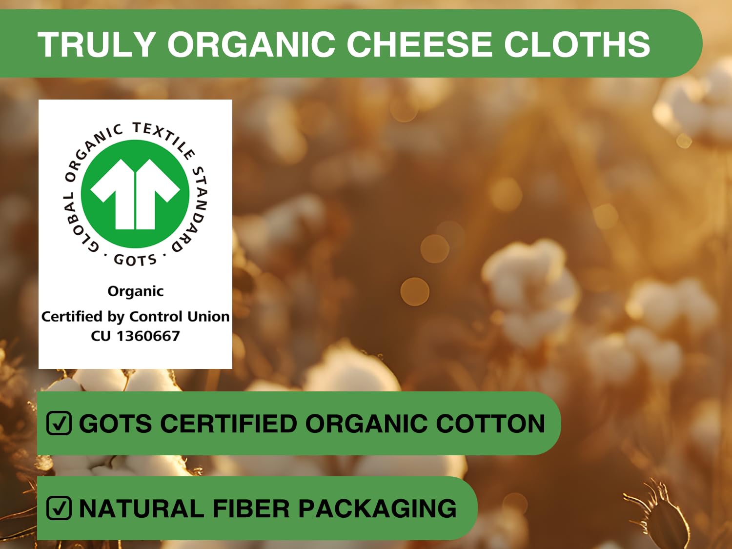 Organic Cheese Cloths, GOTS Certified, Grade 100, 36 Sq Feet, Reusable Cheese Cloth with Closed Edges Fabric Fine Mesh Cloth, Unbleached Cotton Muslin Cheesecloth for Straining,Bread,Crafts - 4 Yards