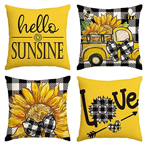 Summer Sunflower Truck Throw Pillow Covers - Set of 4, 18x18