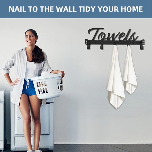 Azmoncy Over The Door Hooks - Heavy Duty Towel Rack with 5 Coat Hooks | Black, Ideal for Bathroom & Kitchen